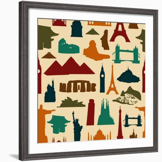 World Landmark Silhouettes Pattern-cienpies-Framed Art Print