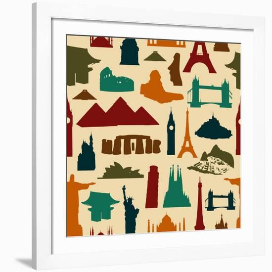 World Landmark Silhouettes Pattern-cienpies-Framed Art Print