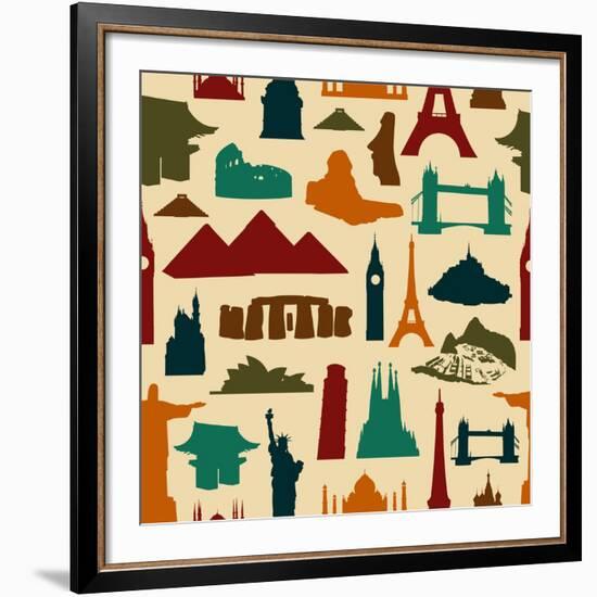 World Landmark Silhouettes Pattern-cienpies-Framed Art Print