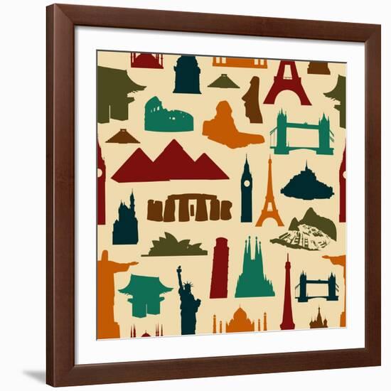 World Landmark Silhouettes Pattern-cienpies-Framed Art Print