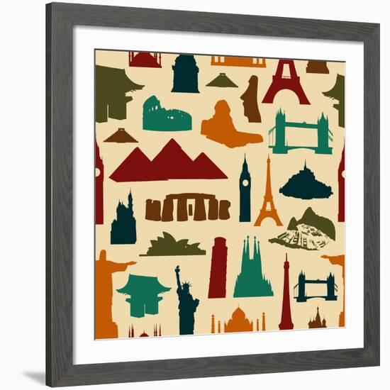 World Landmark Silhouettes Pattern-cienpies-Framed Art Print