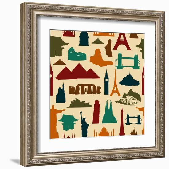 World Landmark Silhouettes Pattern-cienpies-Framed Art Print