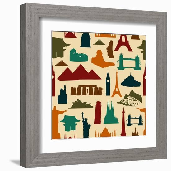 World Landmark Silhouettes Pattern-cienpies-Framed Art Print