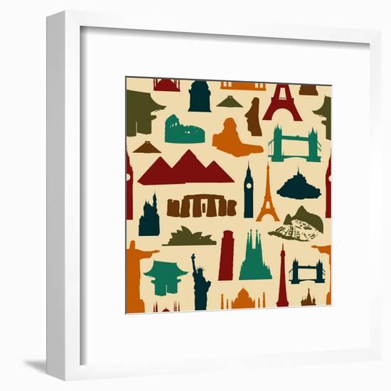 World Landmark Silhouettes Pattern-cienpies-Framed Art Print