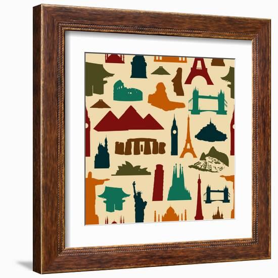 World Landmark Silhouettes Pattern-cienpies-Framed Art Print