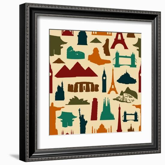 World Landmark Silhouettes Pattern-cienpies-Framed Art Print