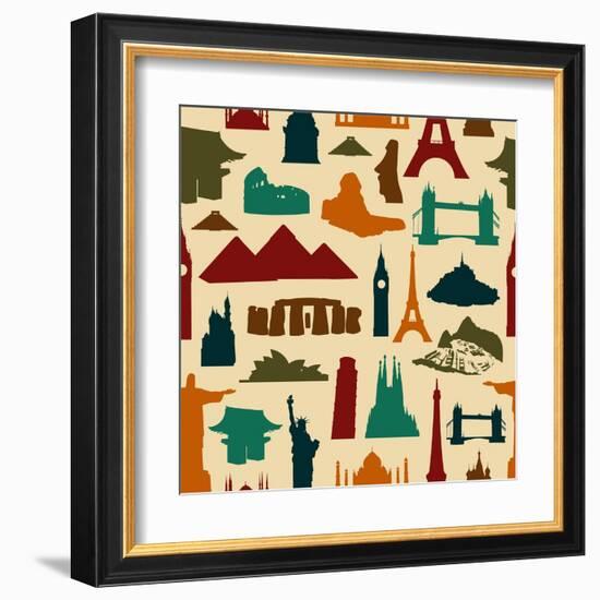 World Landmark Silhouettes Pattern-cienpies-Framed Art Print