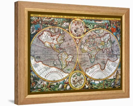 World Map, 1607-Pieter Van der Keere-Framed Premier Image Canvas