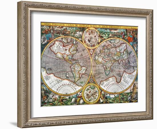 World Map, 1607-Pieter Van der Keere-Framed Giclee Print