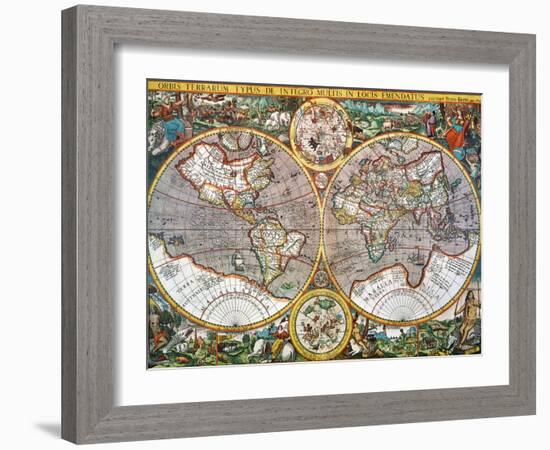 World Map, 1607-Pieter Van der Keere-Framed Giclee Print