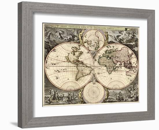 World Map, 1690-Science Source-Framed Giclee Print