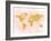 World Map 4-Peach & Gold-Framed Art Print