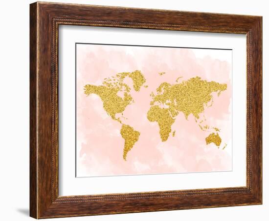 World Map 4-Peach & Gold-Framed Art Print