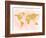 World Map 4-Peach & Gold-Framed Art Print