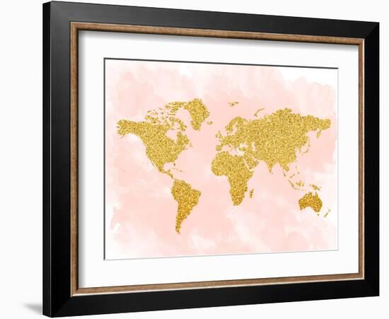 World Map 4-Peach & Gold-Framed Art Print