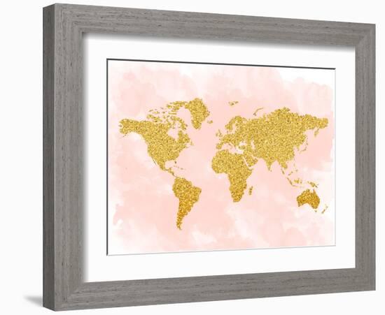 World Map 4-Peach & Gold-Framed Art Print