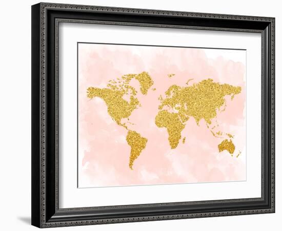 World Map 4-Peach & Gold-Framed Art Print