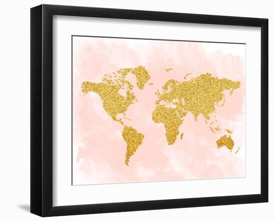 World Map 4-Peach & Gold-Framed Art Print