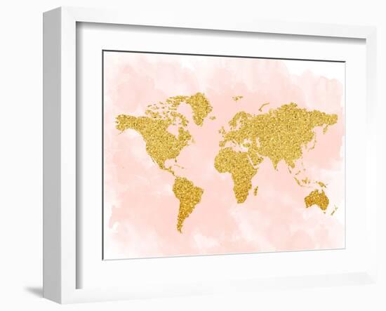 World Map 4-Peach & Gold-Framed Art Print