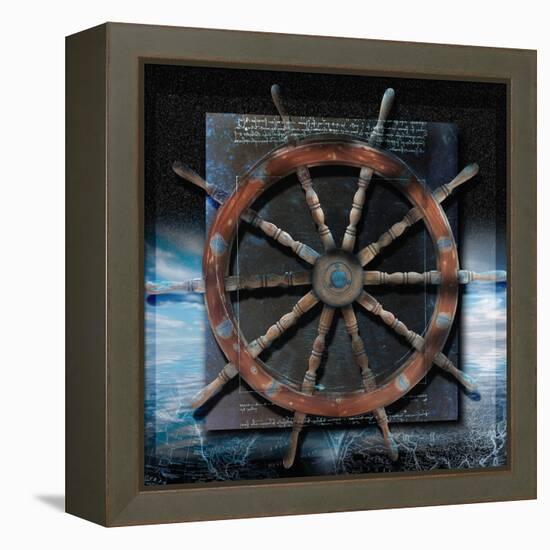 World Map and Ship's Wheel-Colin Anderson-Framed Premier Image Canvas