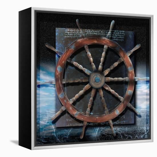 World Map and Ship's Wheel-Colin Anderson-Framed Premier Image Canvas