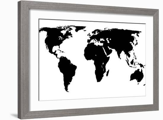 World Map - Black On White-Jacques70-Framed Art Print