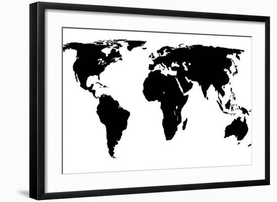 World Map - Black On White-Jacques70-Framed Art Print