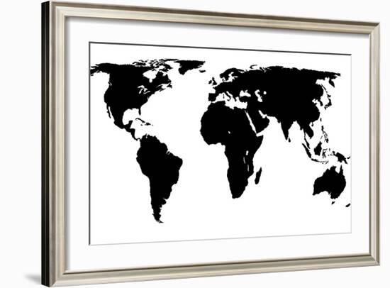 World Map - Black On White-Jacques70-Framed Art Print