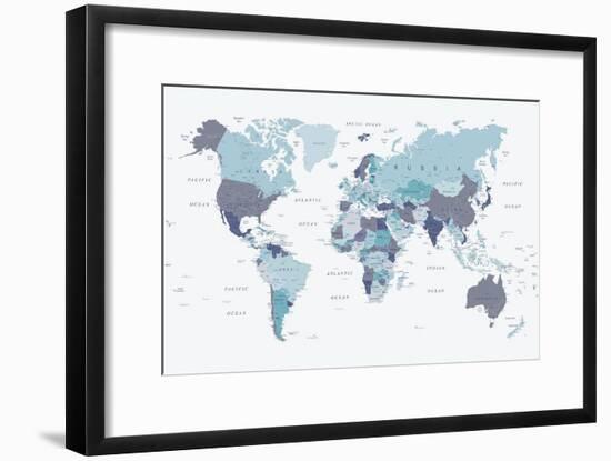 World Map Blue 1-Urban Epiphany-Framed Art Print