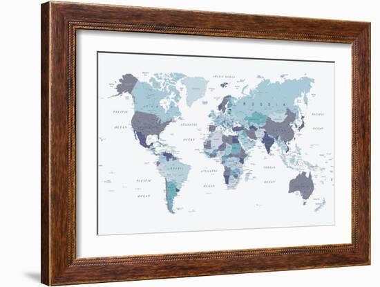 World Map Blue 1-Urban Epiphany-Framed Art Print