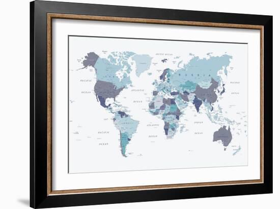 World Map Blue 1-Urban Epiphany-Framed Art Print