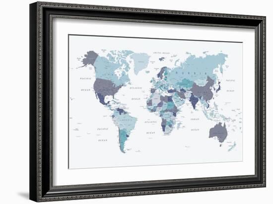 World Map Blue 1-Urban Epiphany-Framed Art Print