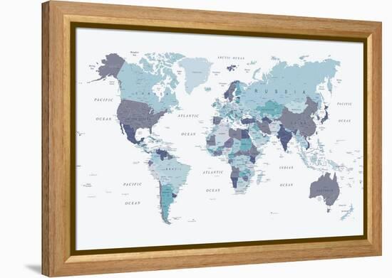 World Map Blue 1-Urban Epiphany-Framed Stretched Canvas