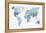 World Map Blue 1-Urban Epiphany-Framed Stretched Canvas