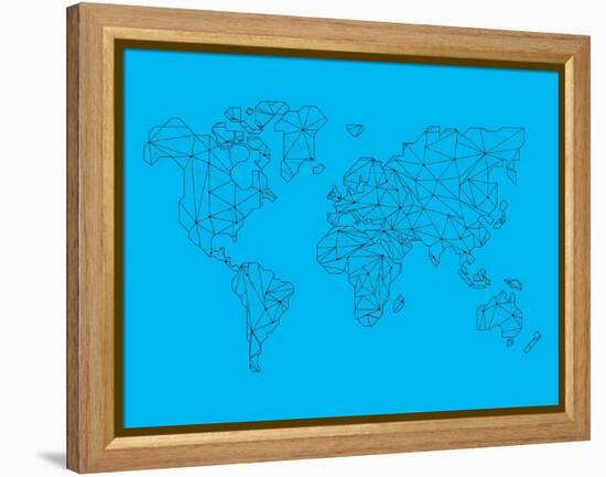 World Map Blue 1-NaxArt-Framed Stretched Canvas