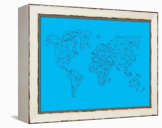 World Map Blue 1-NaxArt-Framed Stretched Canvas