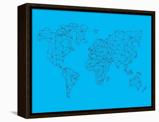 World Map Blue 1-NaxArt-Framed Stretched Canvas