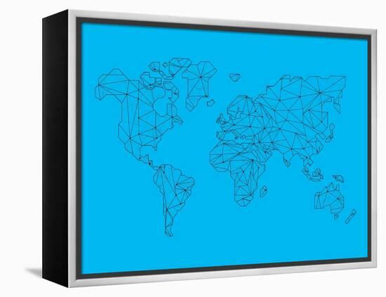 World Map Blue 1-NaxArt-Framed Stretched Canvas