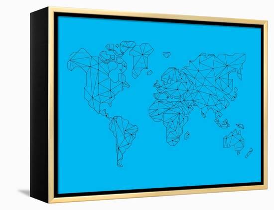 World Map Blue 1-NaxArt-Framed Stretched Canvas