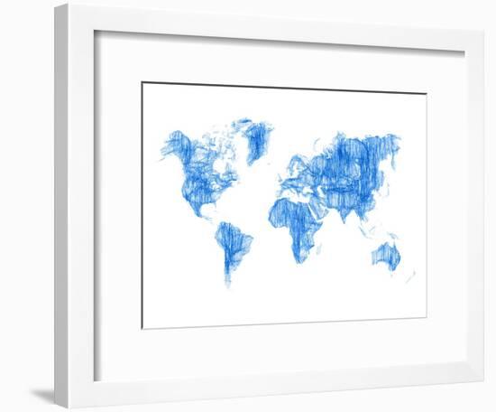 World Map Blue Drawing-NaxArt-Framed Art Print