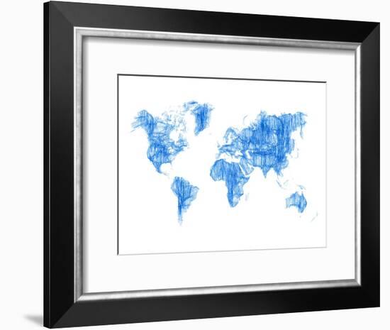 World Map Blue Drawing-NaxArt-Framed Art Print