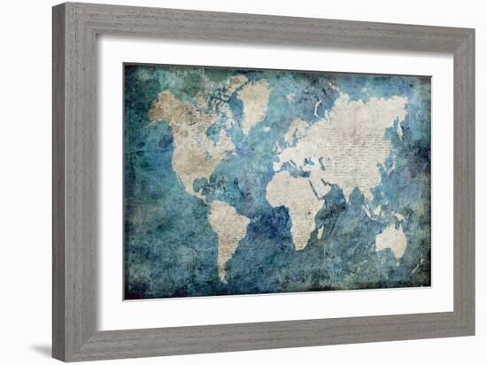 World Map Blue-Jane Fox-Framed Art Print