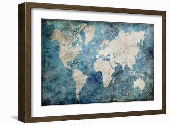 World Map Blue-Jane Fox-Framed Art Print