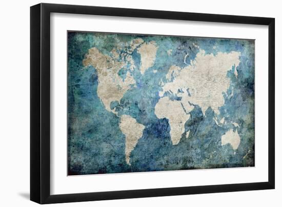 World Map Blue-Jane Fox-Framed Art Print