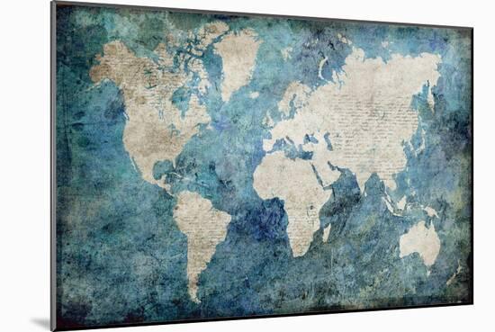 World Map Blue-Jane Fox-Mounted Art Print