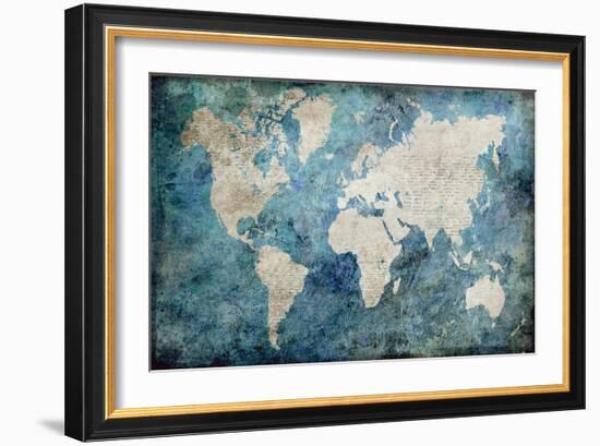 World Map Blue-Jane Fox-Framed Art Print