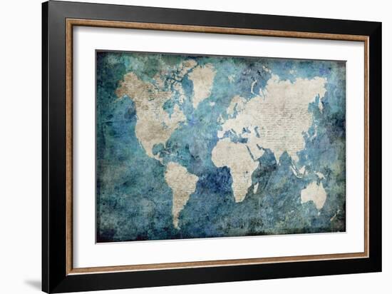 World Map Blue-Jane Fox-Framed Premium Giclee Print