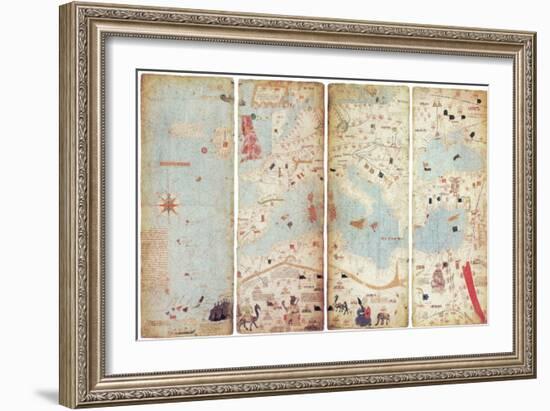 World Map, Catalan Atlas, 1375-Science Source-Framed Giclee Print