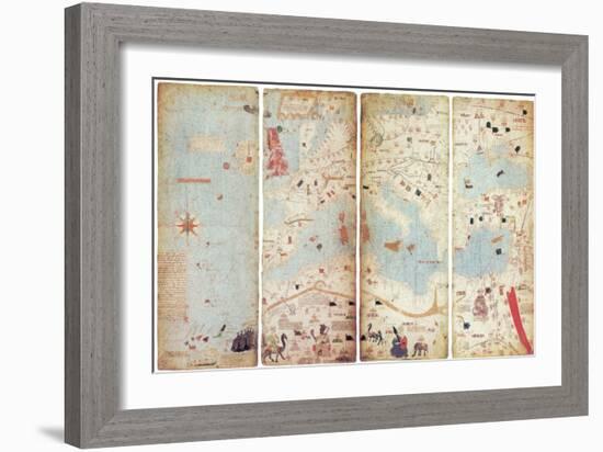 World Map, Catalan Atlas, 1375-Science Source-Framed Giclee Print