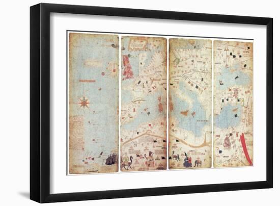 World Map, Catalan Atlas, 1375-Science Source-Framed Giclee Print